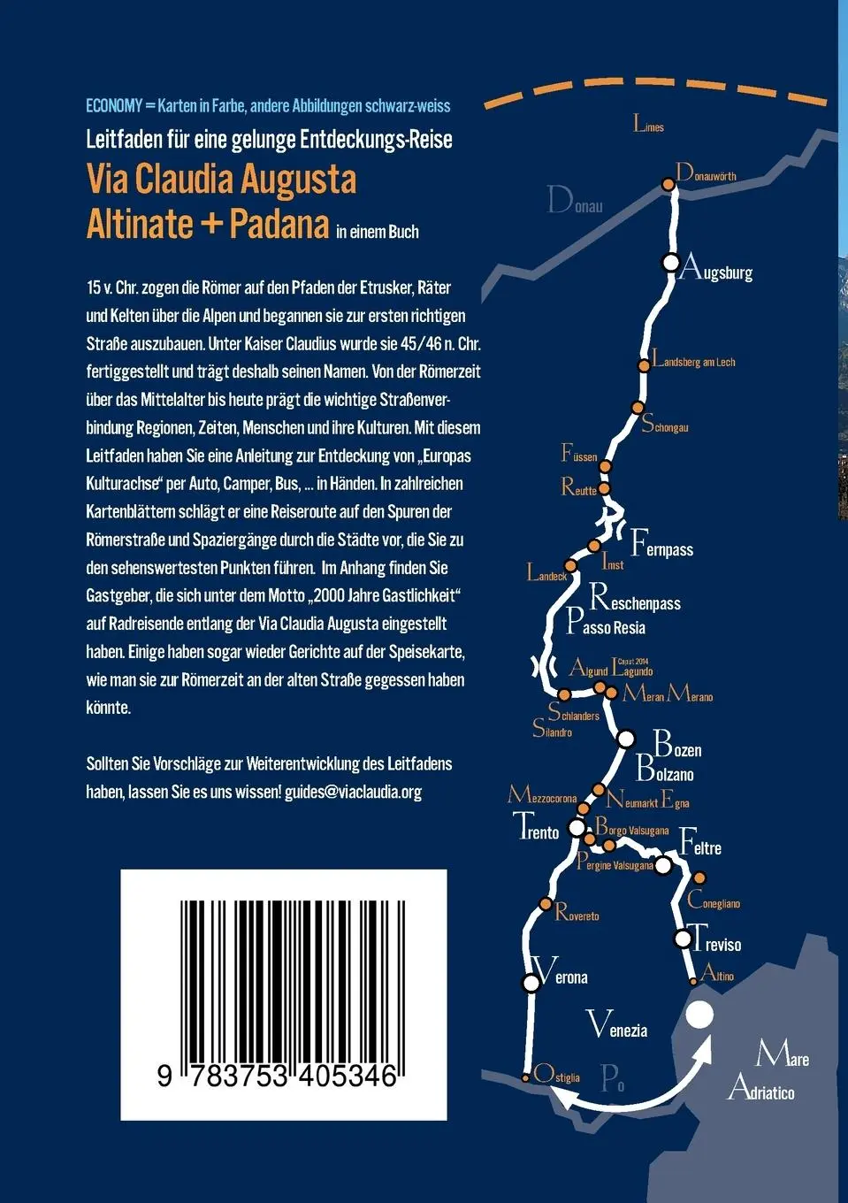 Rückseite: 9783753405346 | Via Claudia Augusta mit Auto, Camper, Bus, ... "Altinate" +"Padana"...
