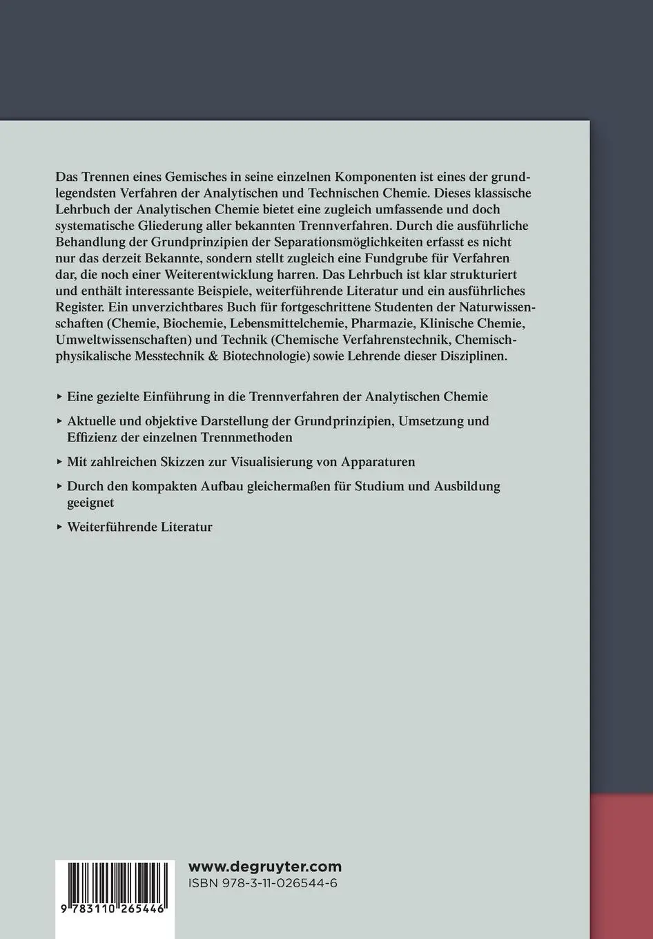 Rückseite: 9783110265446 | Trennungsmethoden der Analytischen Chemie | Reinhard Nießner (u. a.)