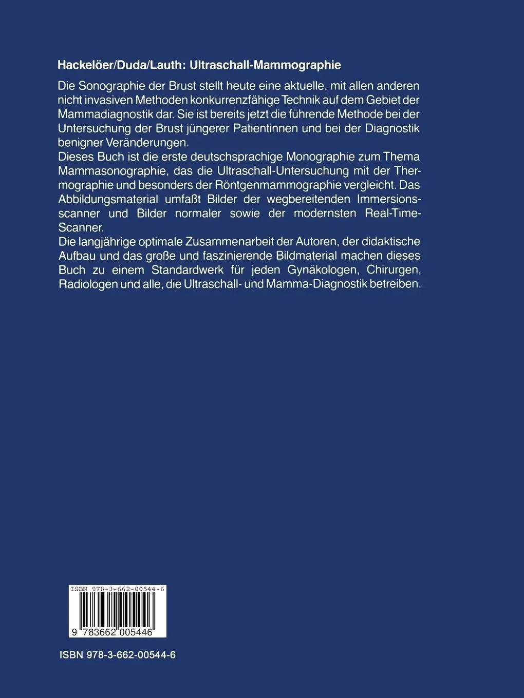 Rückseite: 9783662005446 | Ultraschall-Mammographie | B. J. Hackelöer (u. a.) | Taschenbuch | x