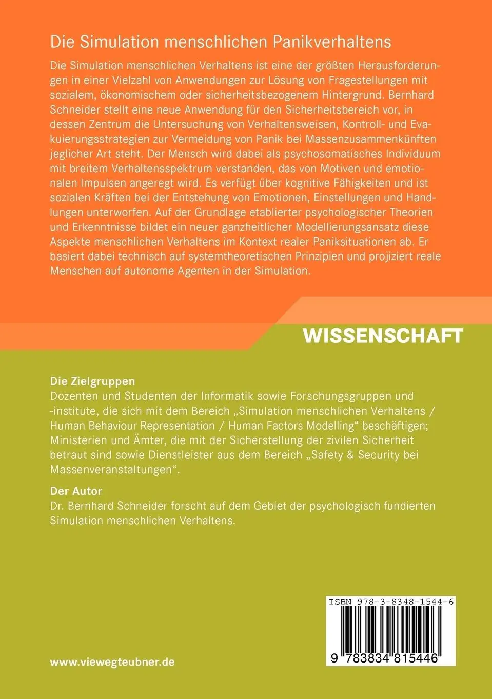 Rückseite: 9783834815446 | Die Simulation menschlichen Panikverhaltens | Bernhard Schneider
