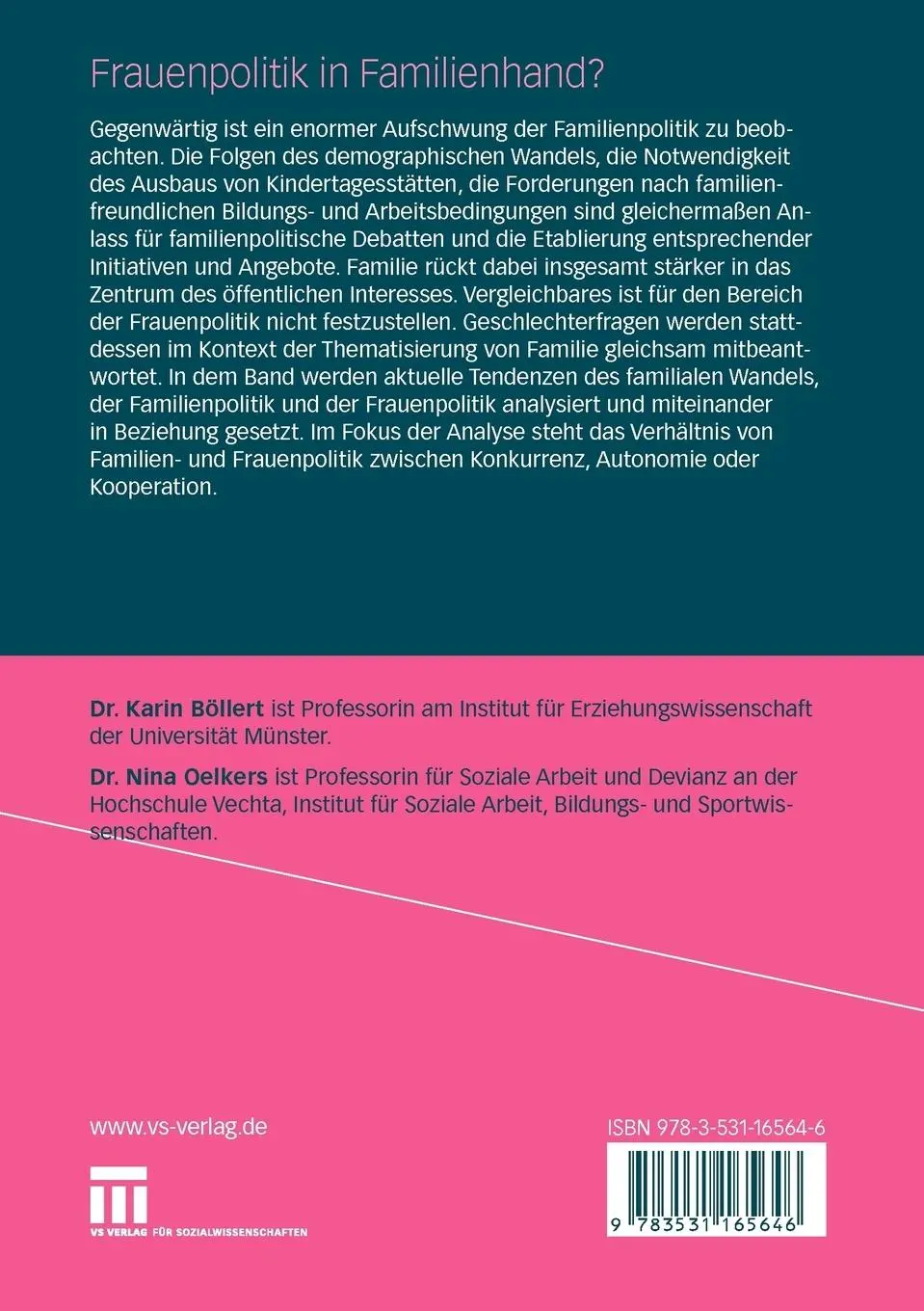 Rückseite: 9783531165646 | Frauenpolitik in Familienhand? | Karin Böllert (u. a.) | Taschenbuch