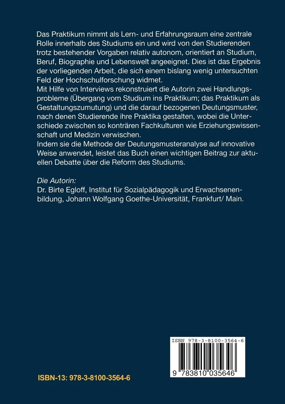 Rückseite: 9783810035646 | Praktikum und Studium | Birte Egloff | Taschenbuch | 341 S. | Deutsch