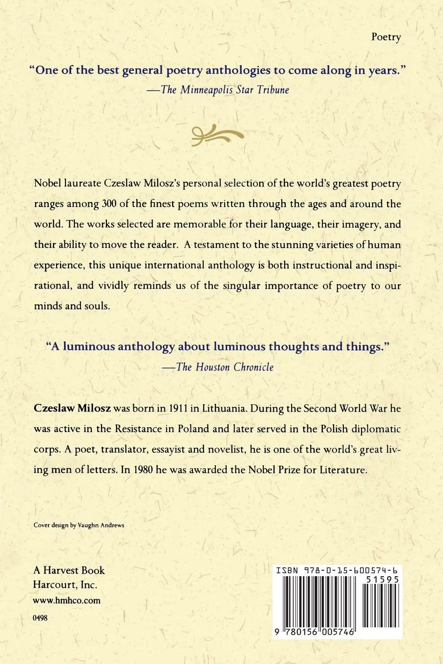 Rückseite: 9780156005746 | Book of Luminous Things | Czeslaw Milosz | Taschenbuch | Englisch