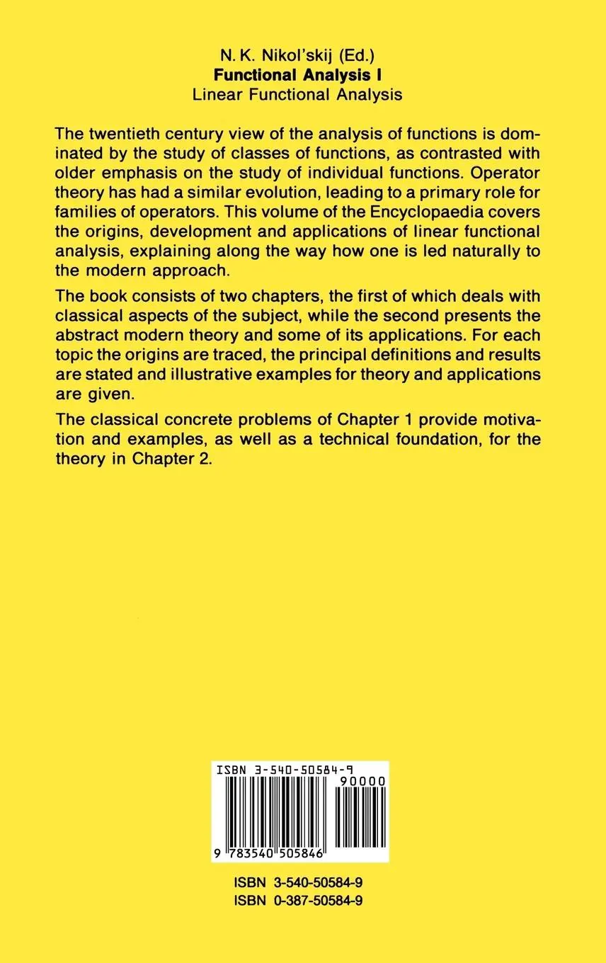 Rückseite: 9783540505846 | Functional Analysis I | Linear Functional Analysis | Yu. I. Lyubich