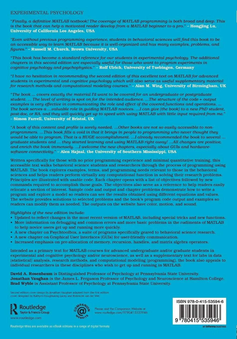 Rückseite: 9780415535946 | MATLAB for Behavioral Scientists | David A. Rosenbaum (u. a.) | Buch