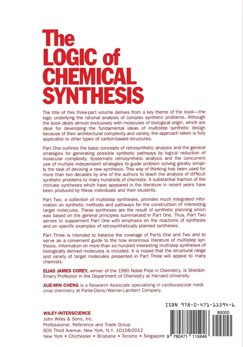 Rückseite: 9780471115946 | The Logic of Chemical Synthesis | E J Corey (u. a.) | Taschenbuch