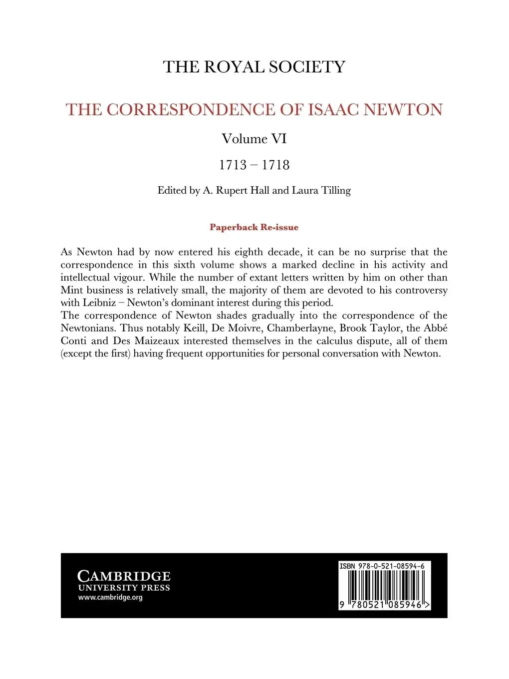 Rückseite: 9780521085946 | The Correspondence of Isaac Newton | Isaac Newton | Taschenbuch | 2008
