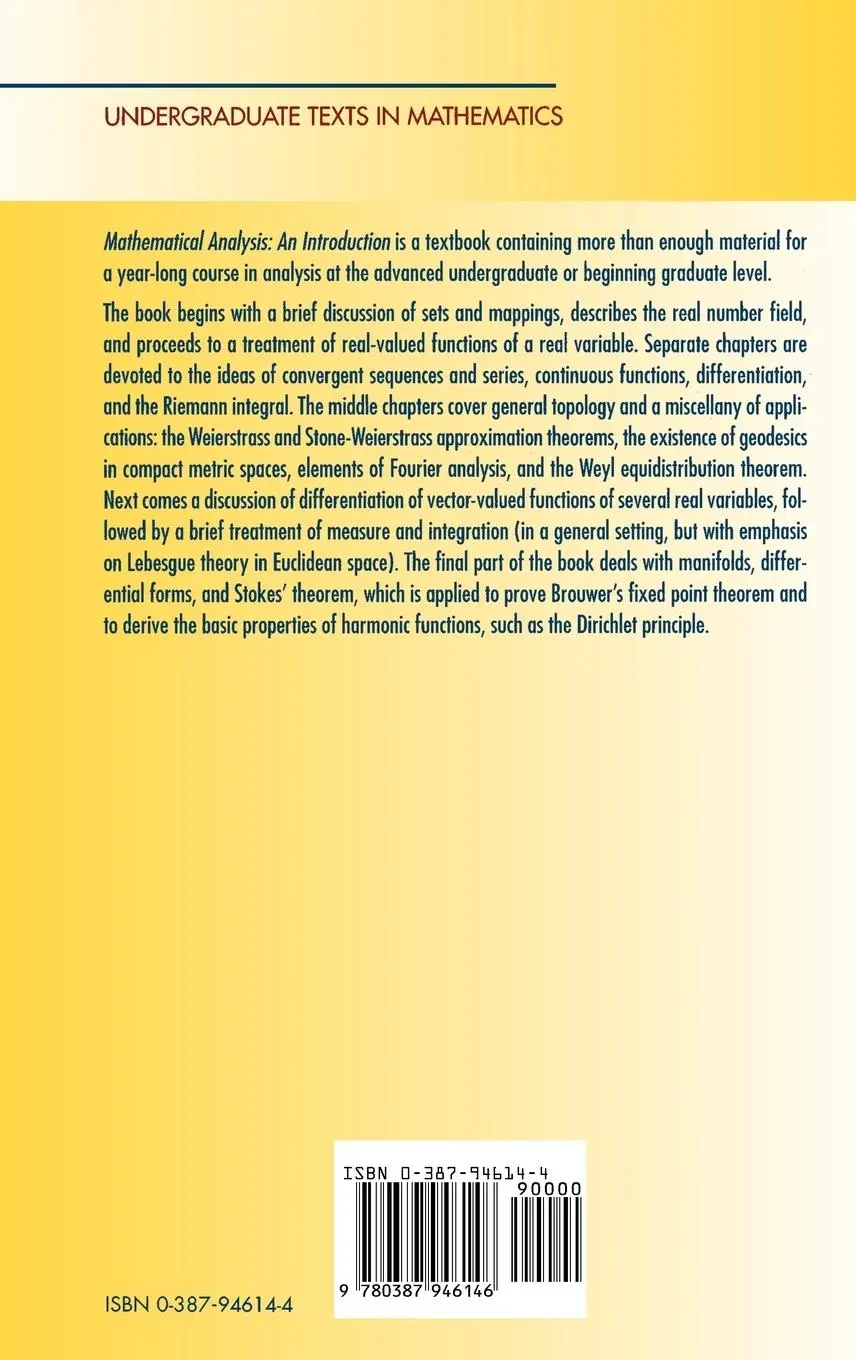 Rückseite: 9780387946146 | Mathematical Analysis | An Introduction | Andrew Browder | Buch | xiv
