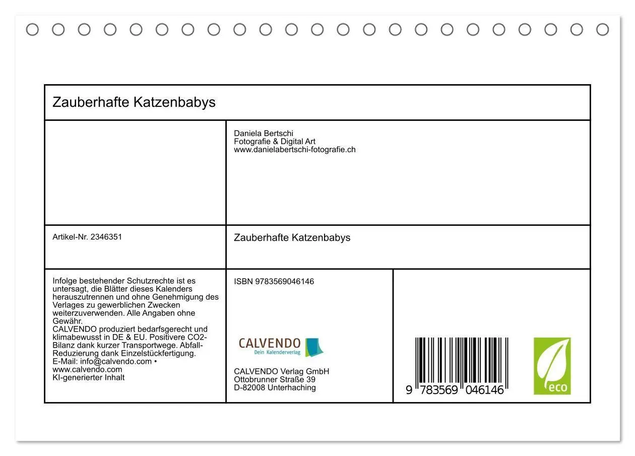 Bild: 9783569046146 | Zauberhafte Katzenbabys (Tischkalender 2027 DIN A5 quer), CALVENDO...
