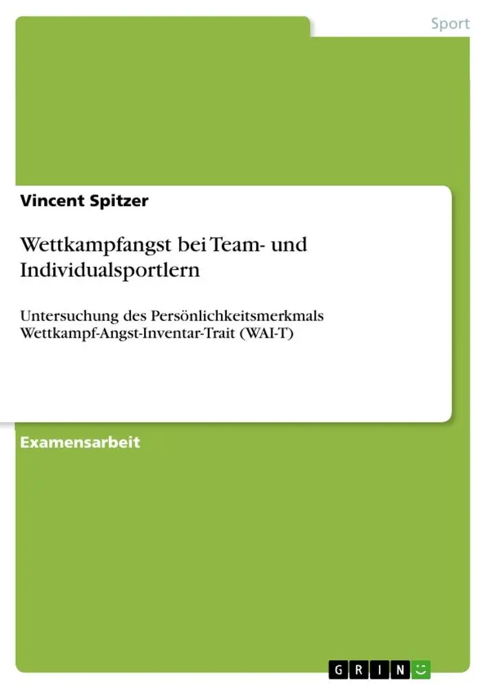 Cover: 9783668116146 | Wettkampfangst bei Team- und Individualsportlern | Vincent Spitzer