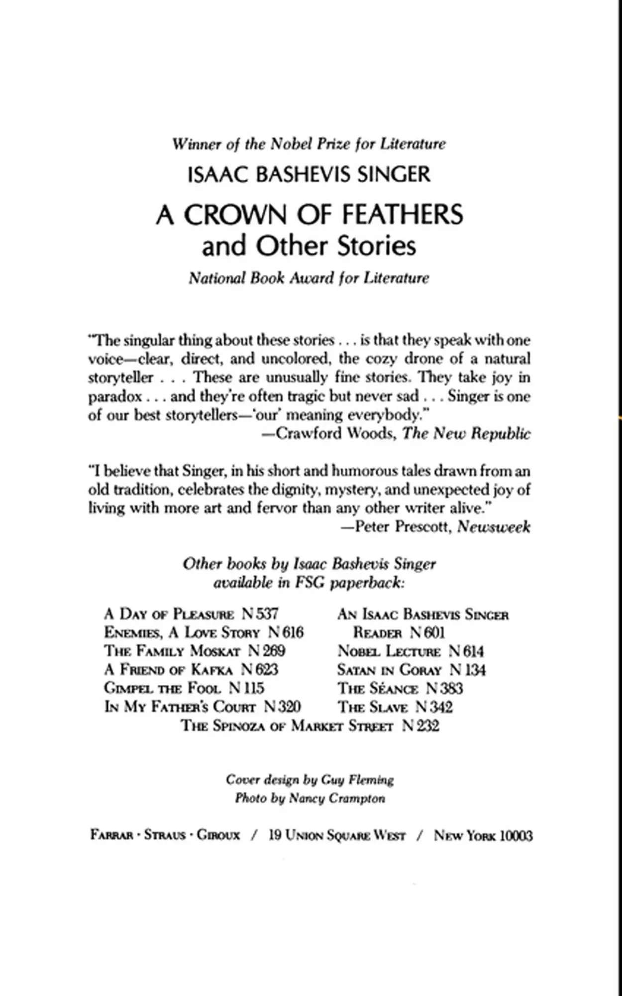 Rückseite: 9780374516246 | A Crown of Feathers | Isaac Bashevis Singer | Taschenbuch | Englisch