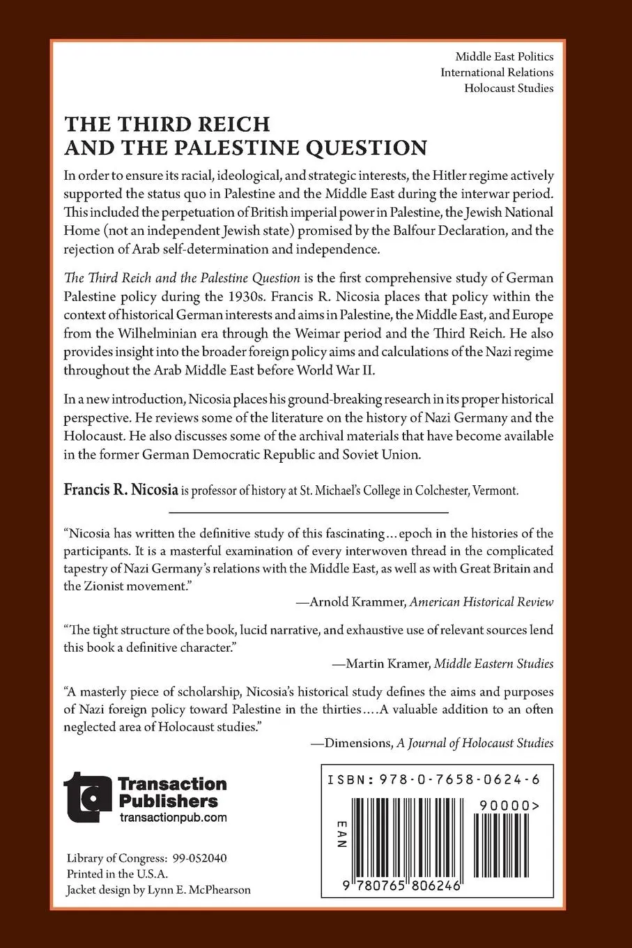 Rückseite: 9780765806246 | The Third Reich and the Palestine Question | Francis R Nicosia | Buch
