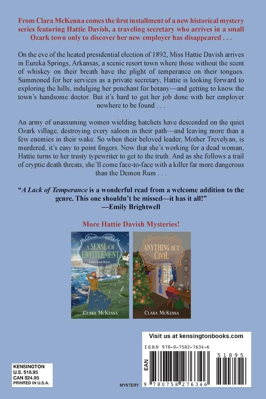 Rückseite: 9780758276346 | A Lack of Temperance | Clara Mckenna | Taschenbuch | Englisch | 2012