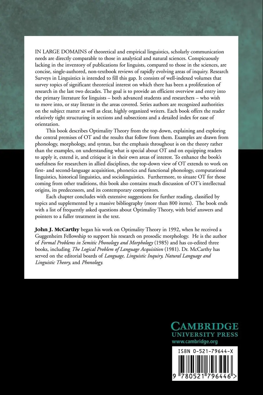 Rückseite: 9780521796446 | A Thematic Guide to Optimality Theory | John J. Mccarthy | Taschenbuch