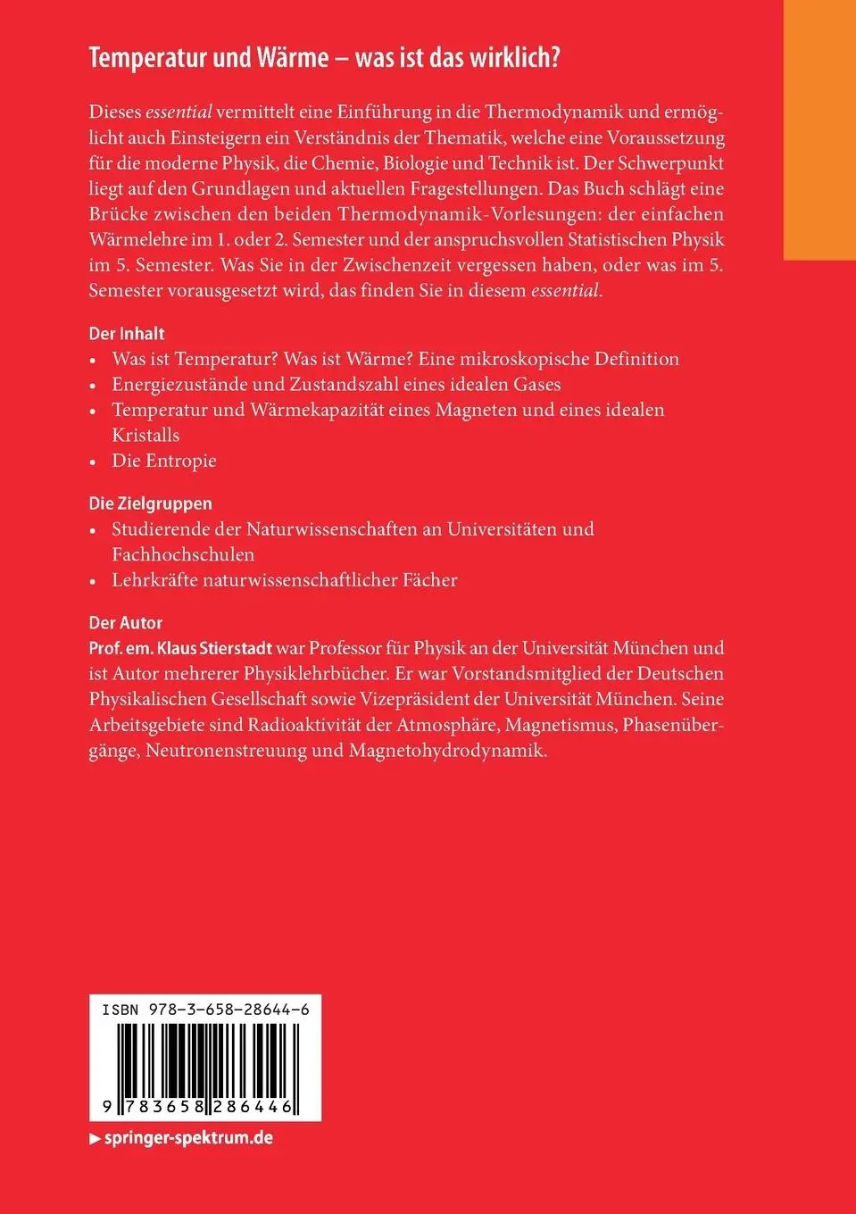 Rückseite: 9783658286446 | Temperatur und Wärme - was ist das wirklich? | Klaus Stierstadt | Buch