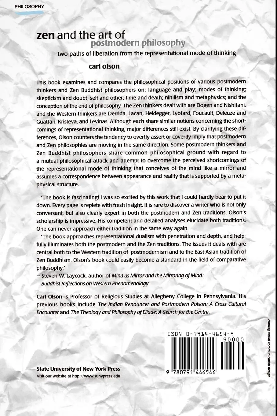 Rückseite: 9780791446546 | Zen and the Art of Postmodern Philosophy | Carl Olson | Taschenbuch