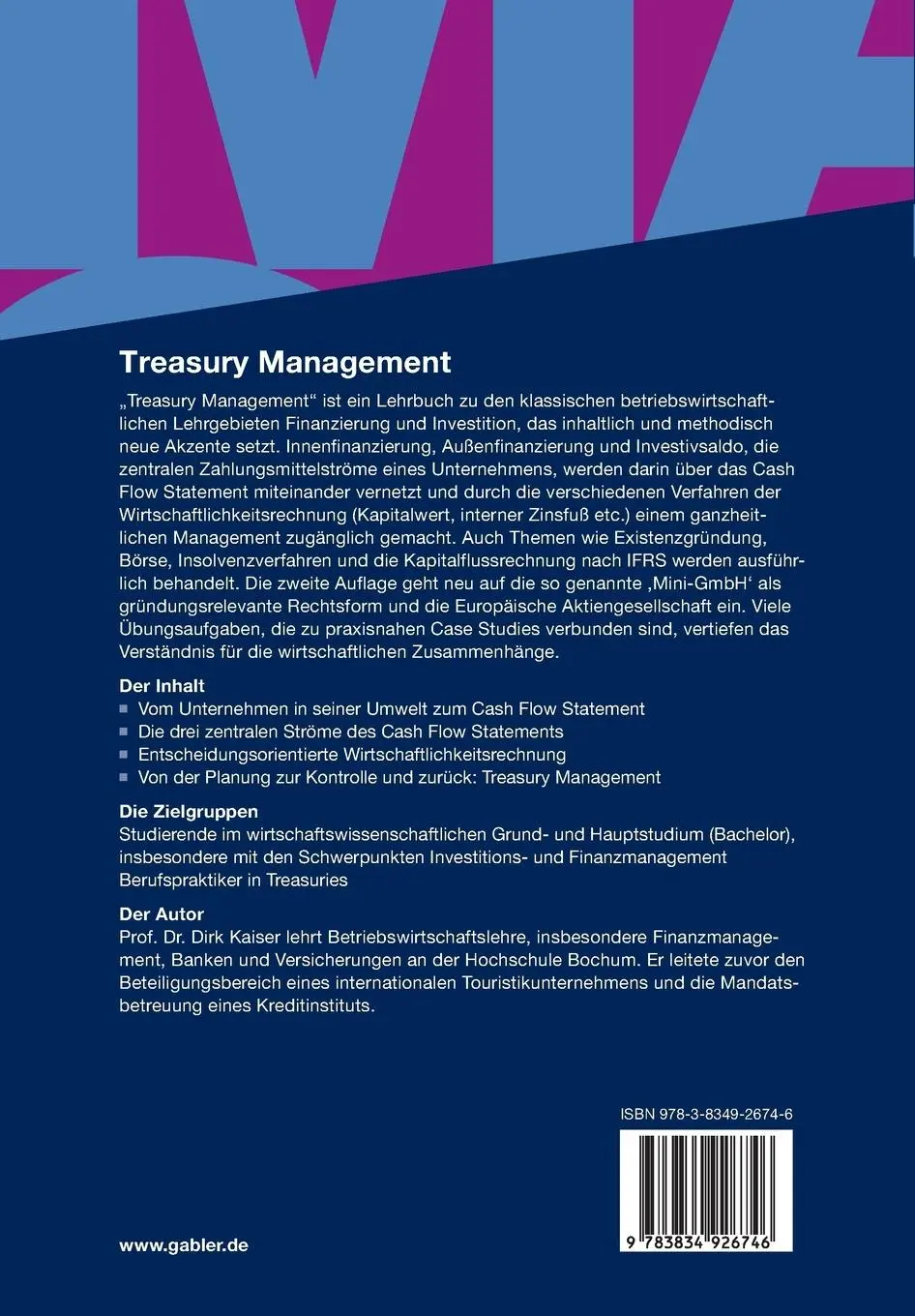 Rückseite: 9783834926746 | Treasury Management | Dirk Kaiser | Taschenbuch | xviii | Deutsch