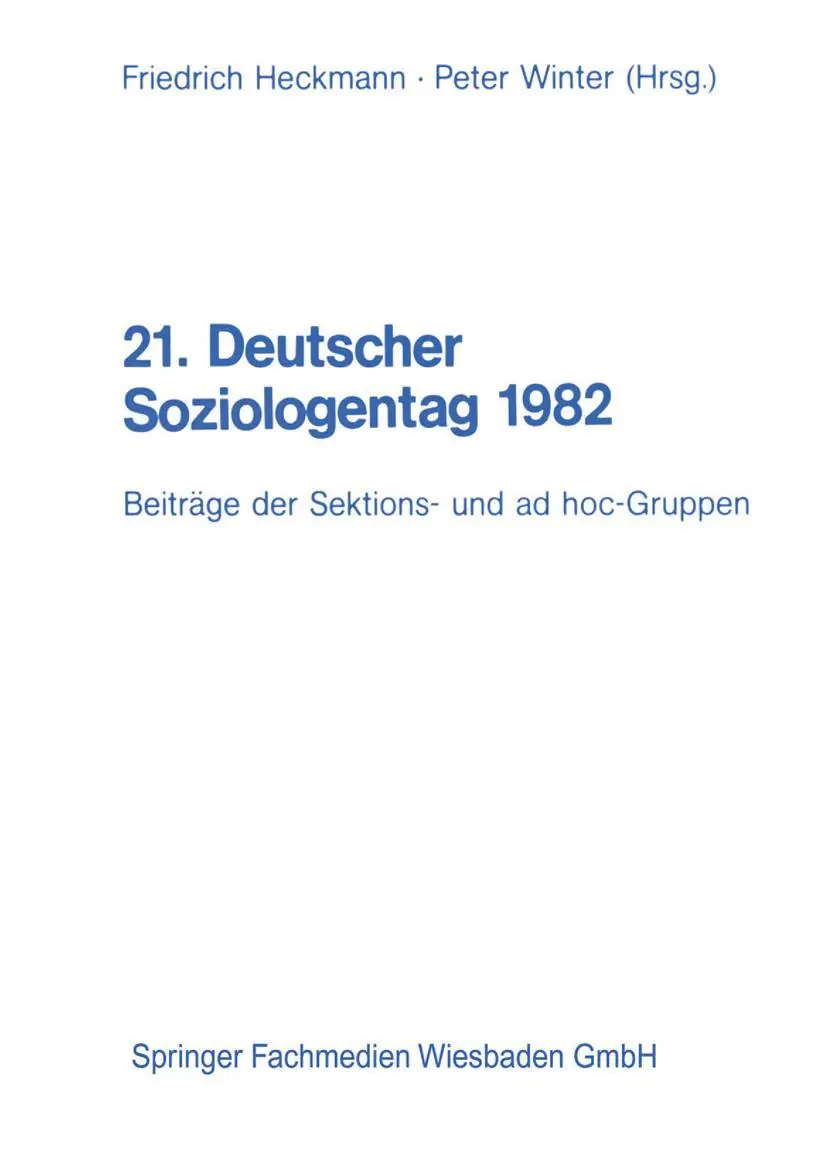 Cover: 9783531116846 | 21. Deutscher Soziologentag 1982 | Friedrich Heckmann | Taschenbuch