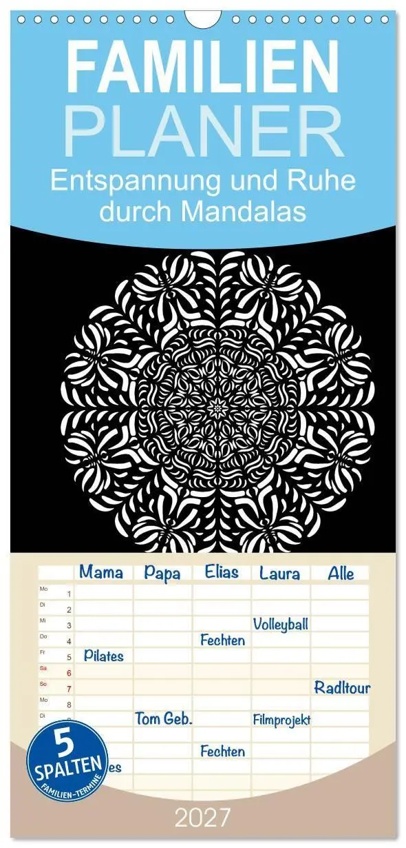 Cover: 9783594346846 | Familienplaner 2027 - Entspannung und Ruhe durch Mandalas mit 5...