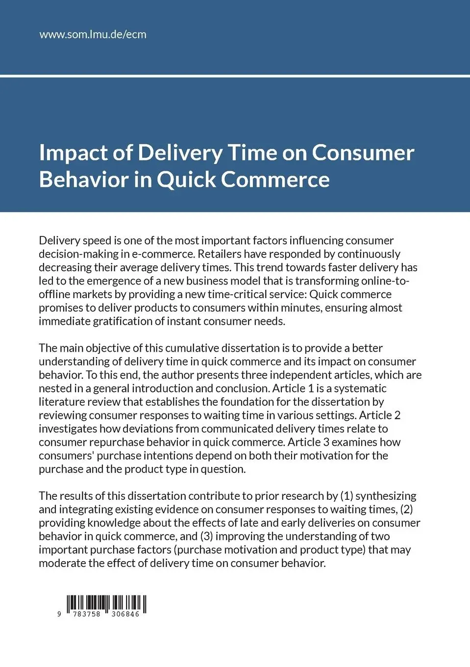 Rückseite: 9783758306846 | Impact of Delivery Time on Consumer Behavior in Quick Commerce | Buch