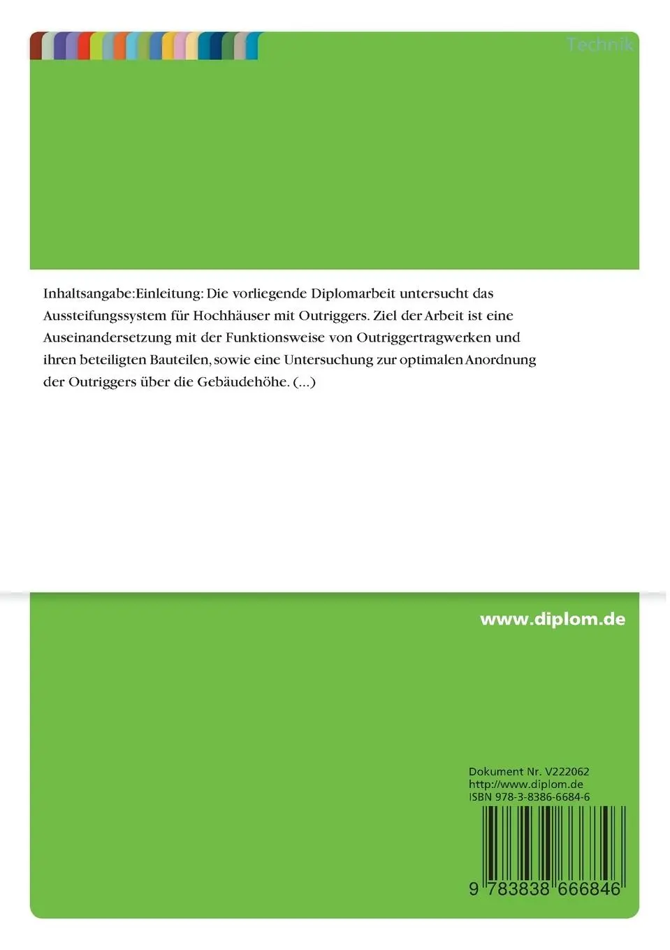 Rückseite: 9783838666846 | Aussteifung von Hochhäusern mit Outriggers | Marvin Wannke | Buch