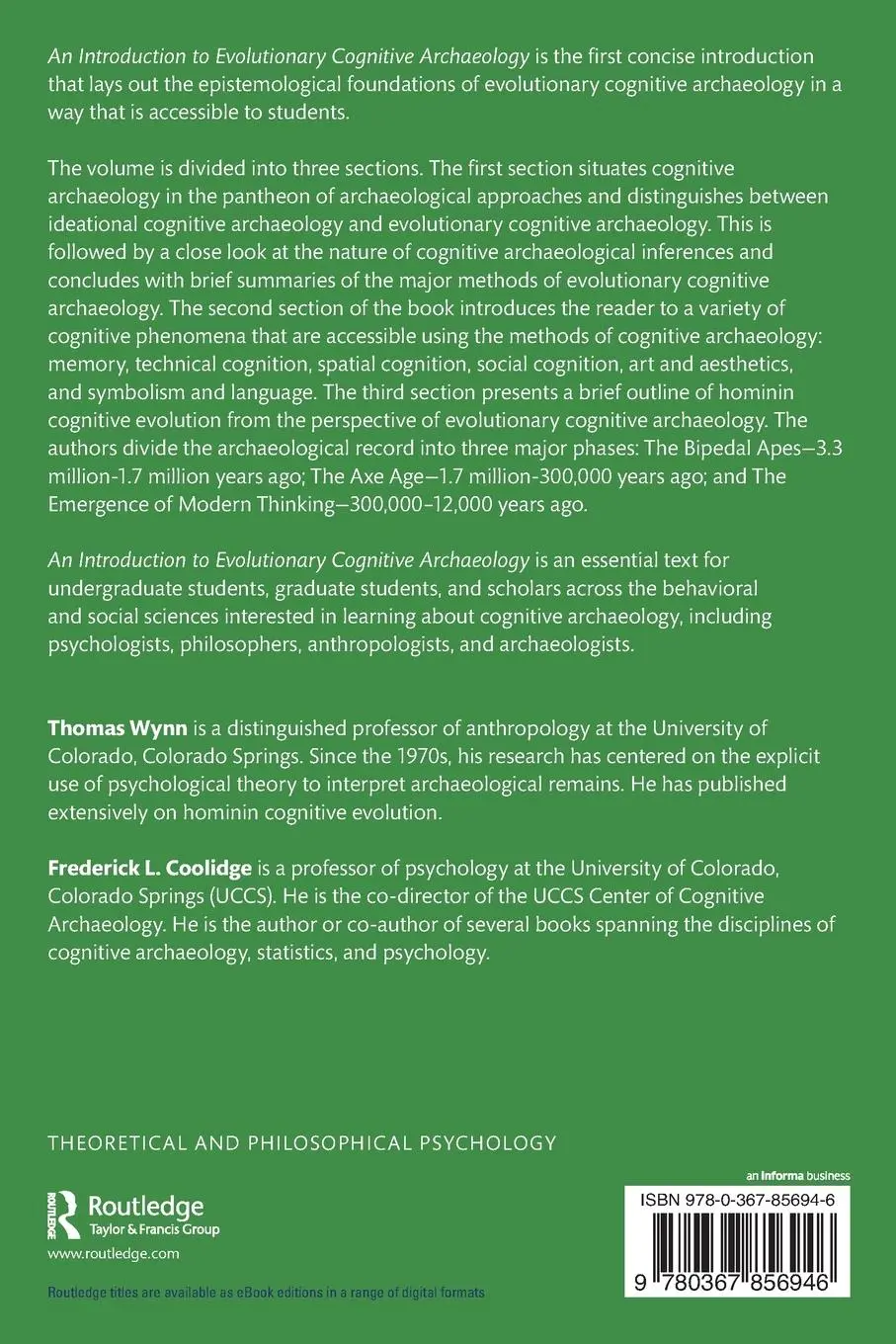 Rückseite: 9780367856946 | An Introduction to Evolutionary Cognitive Archaeology | Wynn (u. a.)