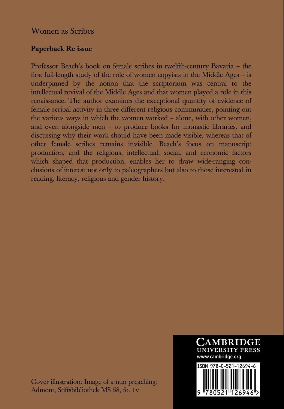 Rückseite: 9780521126946 | Women as Scribes | Alison I. Beach (u. a.) | Taschenbuch | Englisch