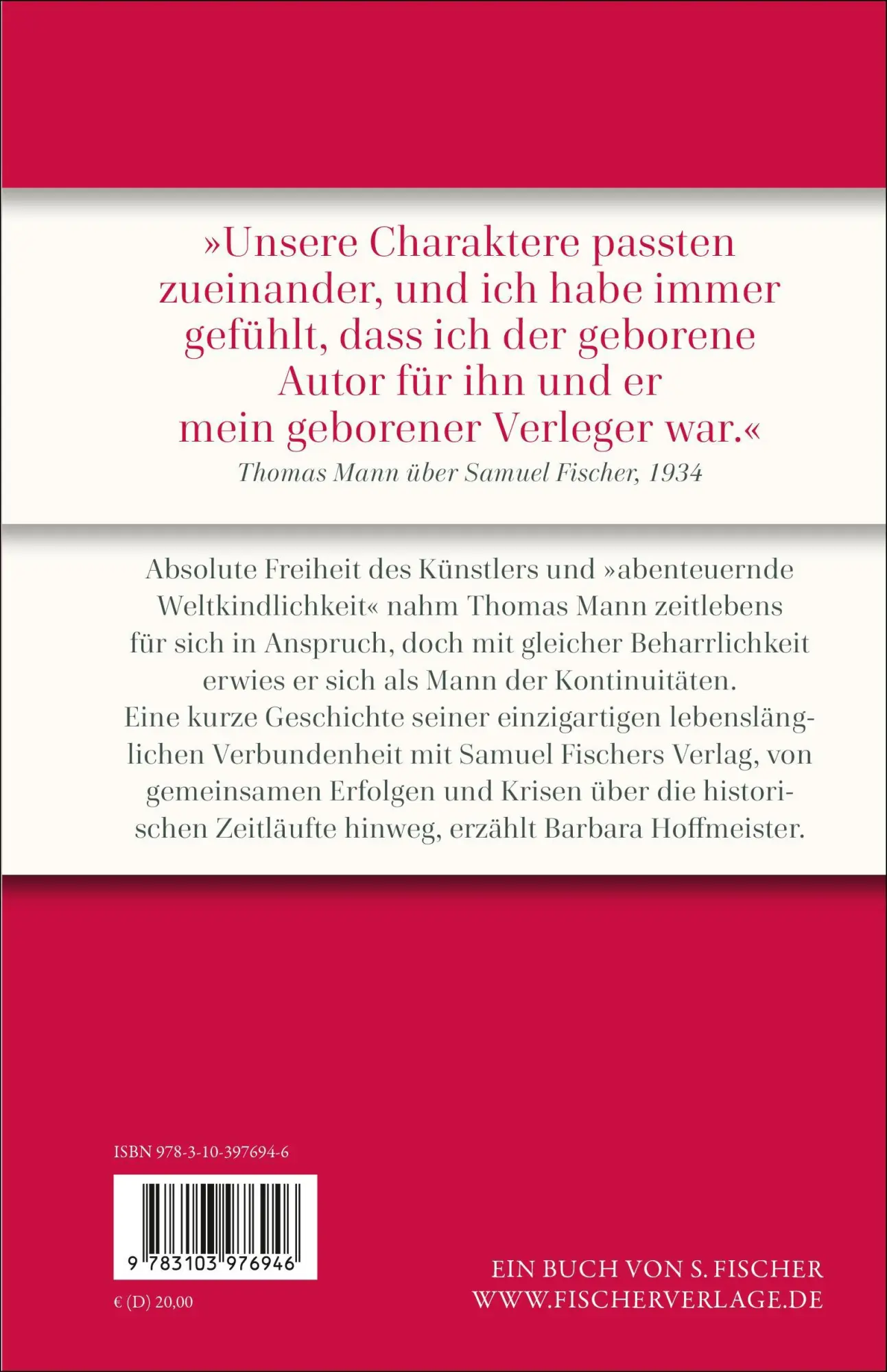 Rückseite: 9783103976946 | '... ich will Euch niemals verlassen' | Thomas Mann und sein Verlag
