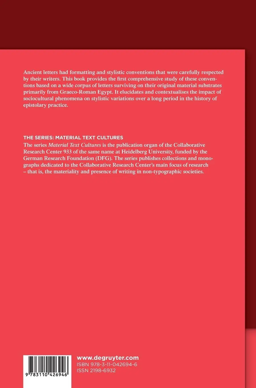 Rückseite: 9783110426946 | Material Aspects of Letter Writing in the Graeco-Roman World | Sarri
