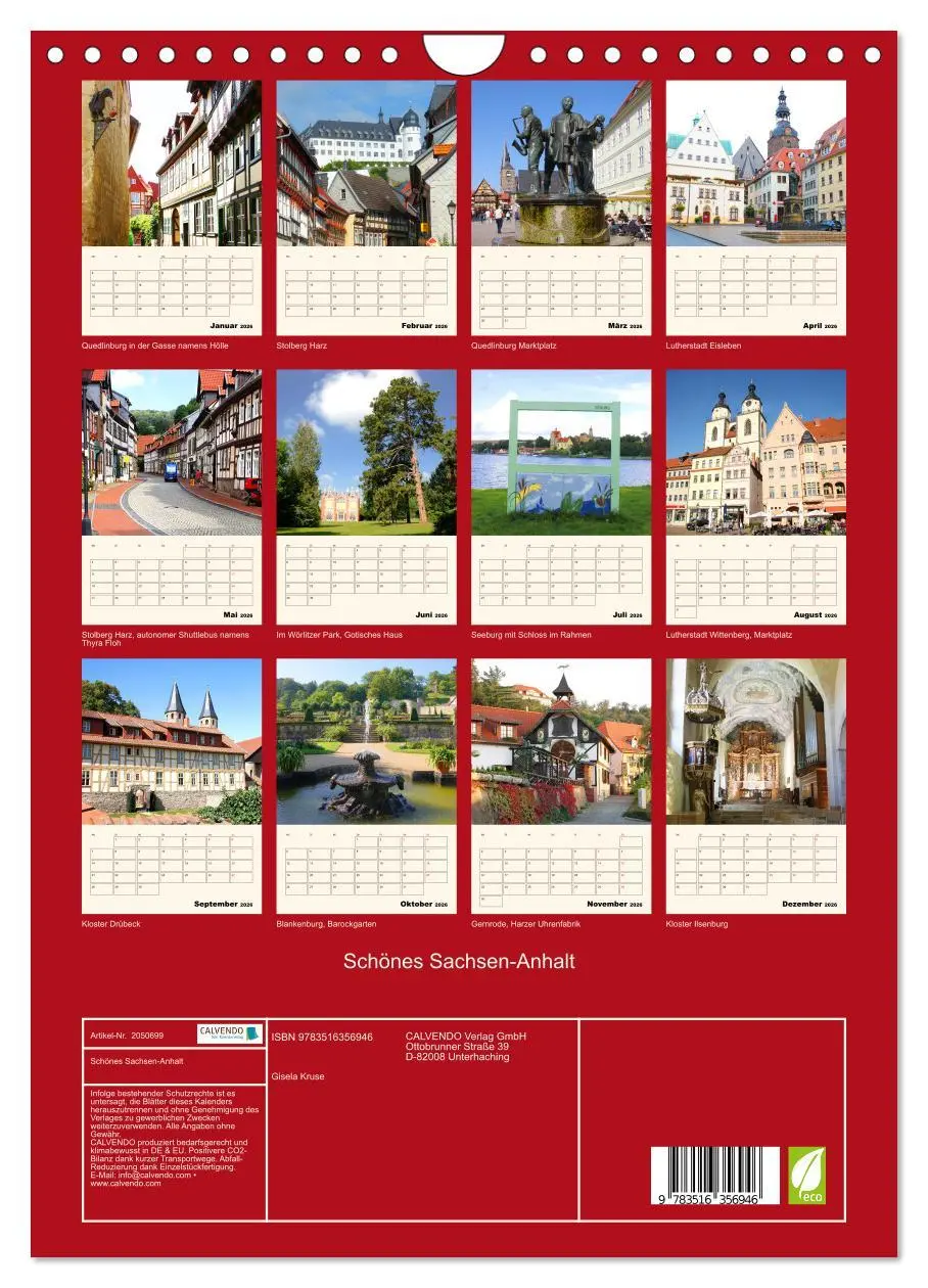 Bild: 9783516356946 | Schönes Sachsen-Anhalt (Wandkalender 2026 DIN A4 hoch), CALVENDO...