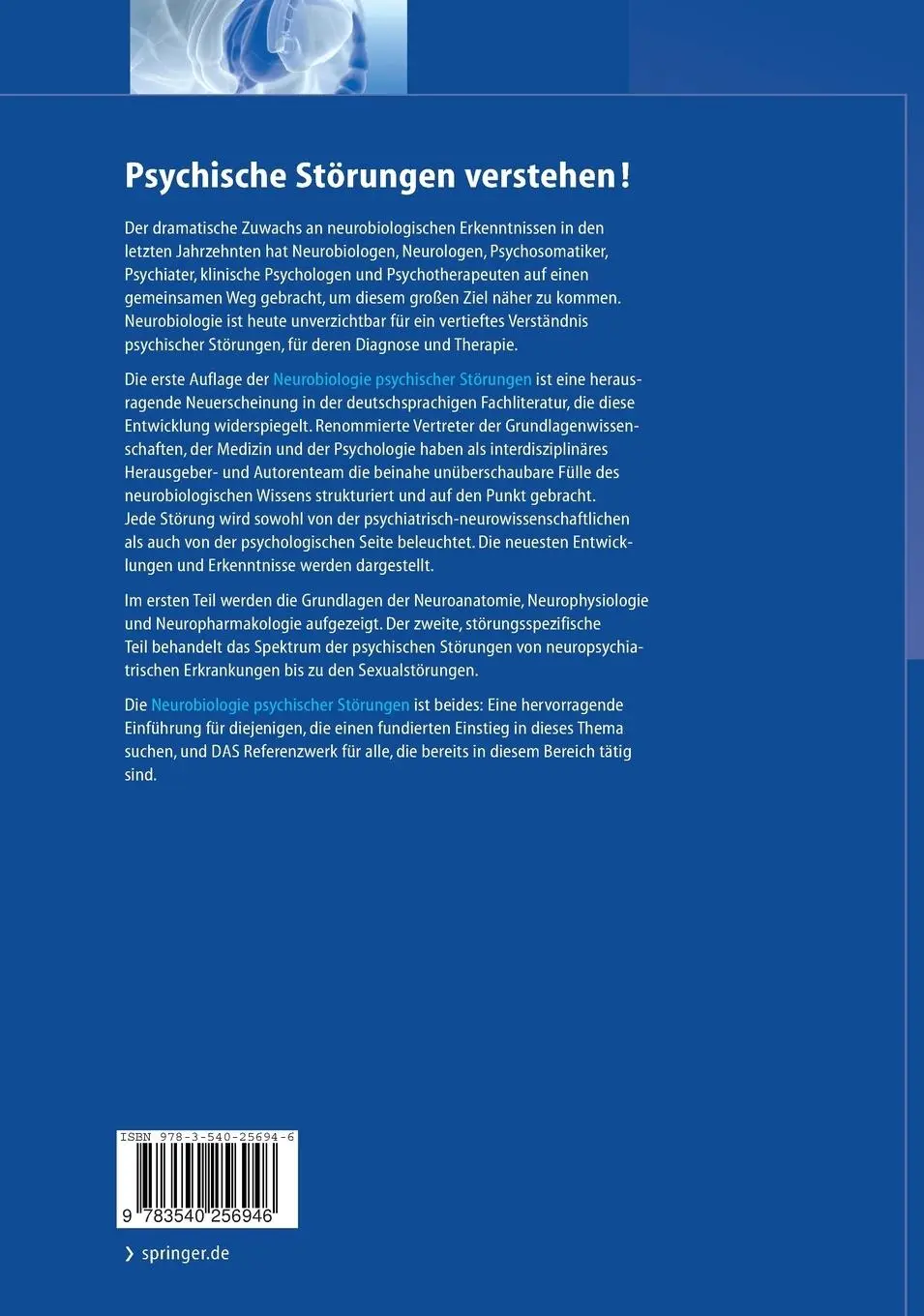 Rückseite: 9783540256946 | Neurobiologie psychischer Störungen | Hans Förstl (u. a.) | Buch | xix