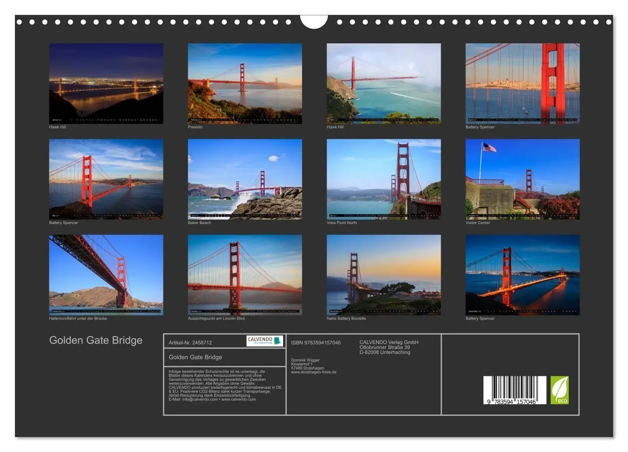 Bild: 9783594157046 | Golden Gate Bridge (Wandkalender 2027 DIN A3 quer), CALVENDO...