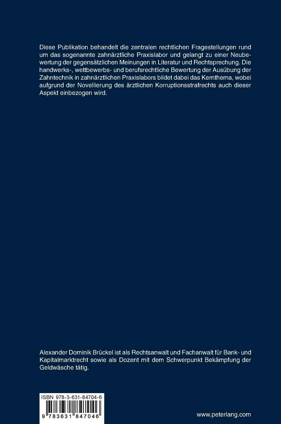 Rückseite: 9783631847046 | Das zahnärztliche Praxislabor | Alexander Dominik Brückel | Buch