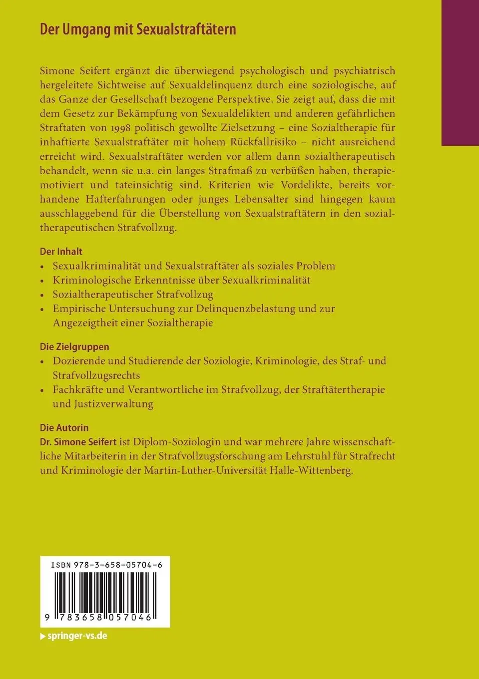 Rückseite: 9783658057046 | Der Umgang mit Sexualstraftätern | Simone Seifert | Taschenbuch | 2014