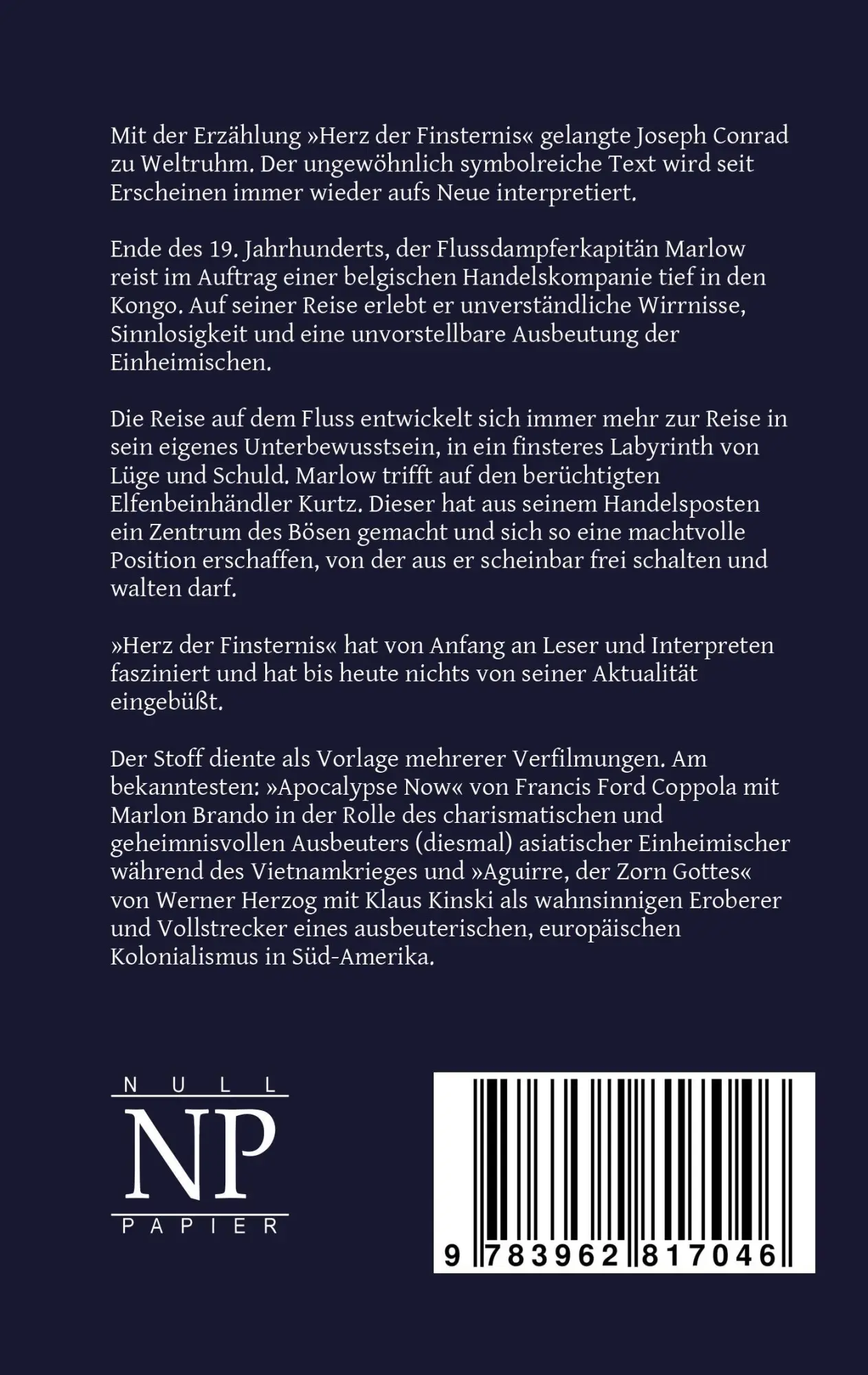 Rückseite: 9783962817046 | Das Herz der Finsternis | Joseph Conrad | Taschenbuch | 156 S. | 2024