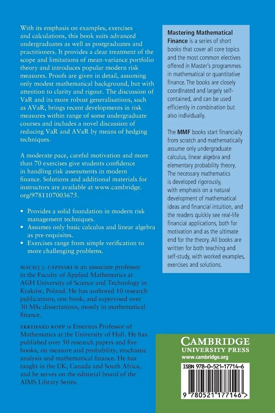 Rückseite: 9780521177146 | Portfolio Theory and Risk Management | Maciej J. Capi¿ski (u. a.)