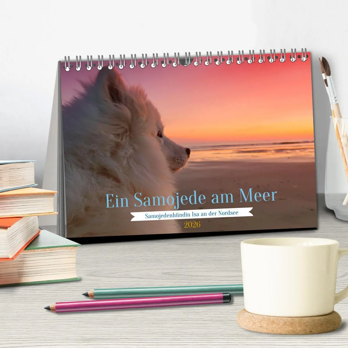 Bild: 9783457517246 | Ein Samojede am Meer (Tischkalender 2026 DIN A5 quer), CALVENDO...