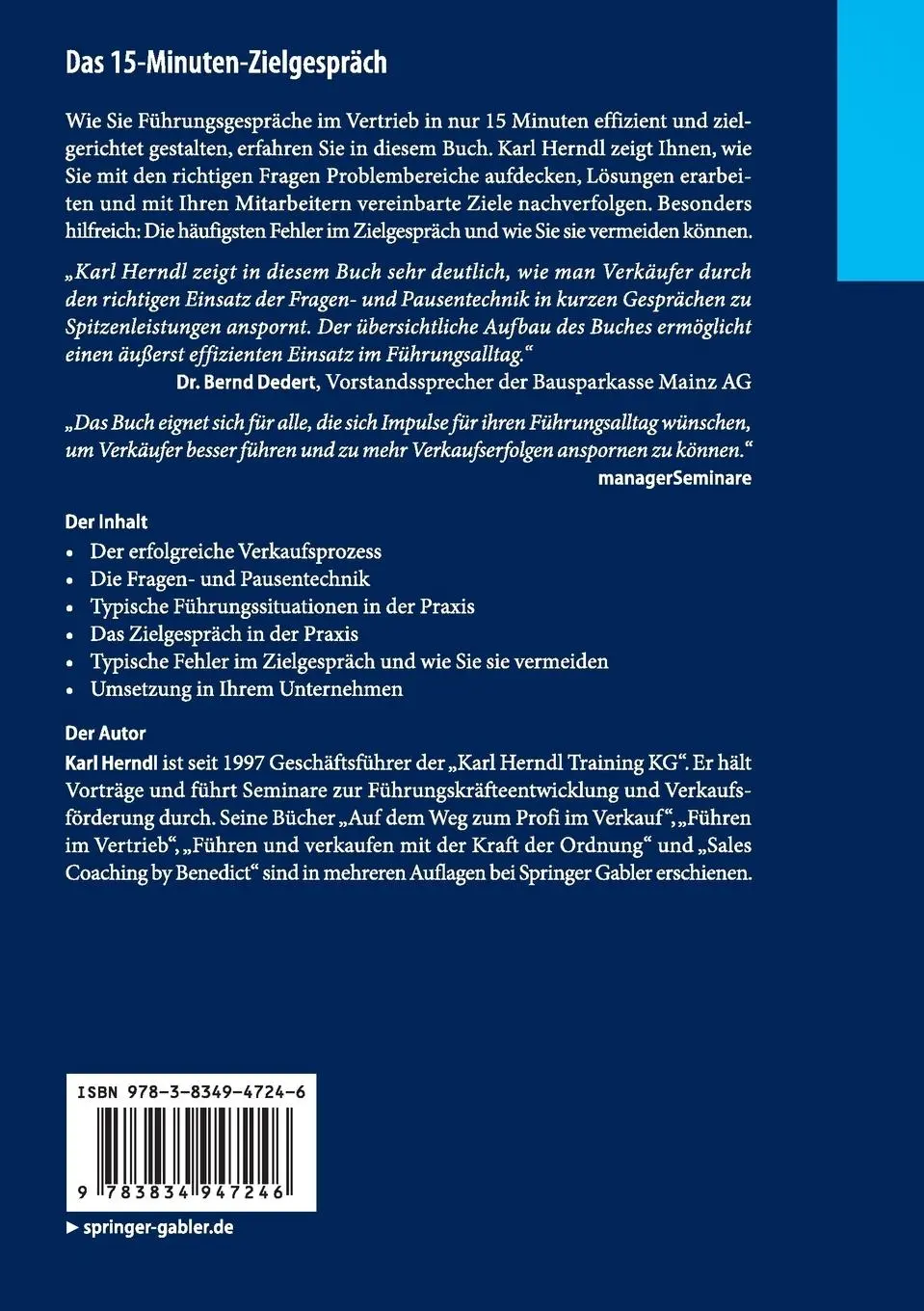 Rückseite: 9783834947246 | Das 15-Minuten-Zielgespräch | Karl Herndl | Taschenbuch | xiii | 2014