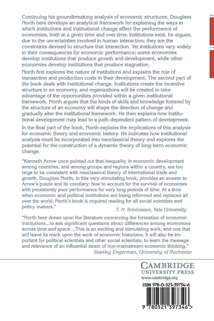 Rückseite: 9780521397346 | Institutions, Institutional Change and Economic Performance | North