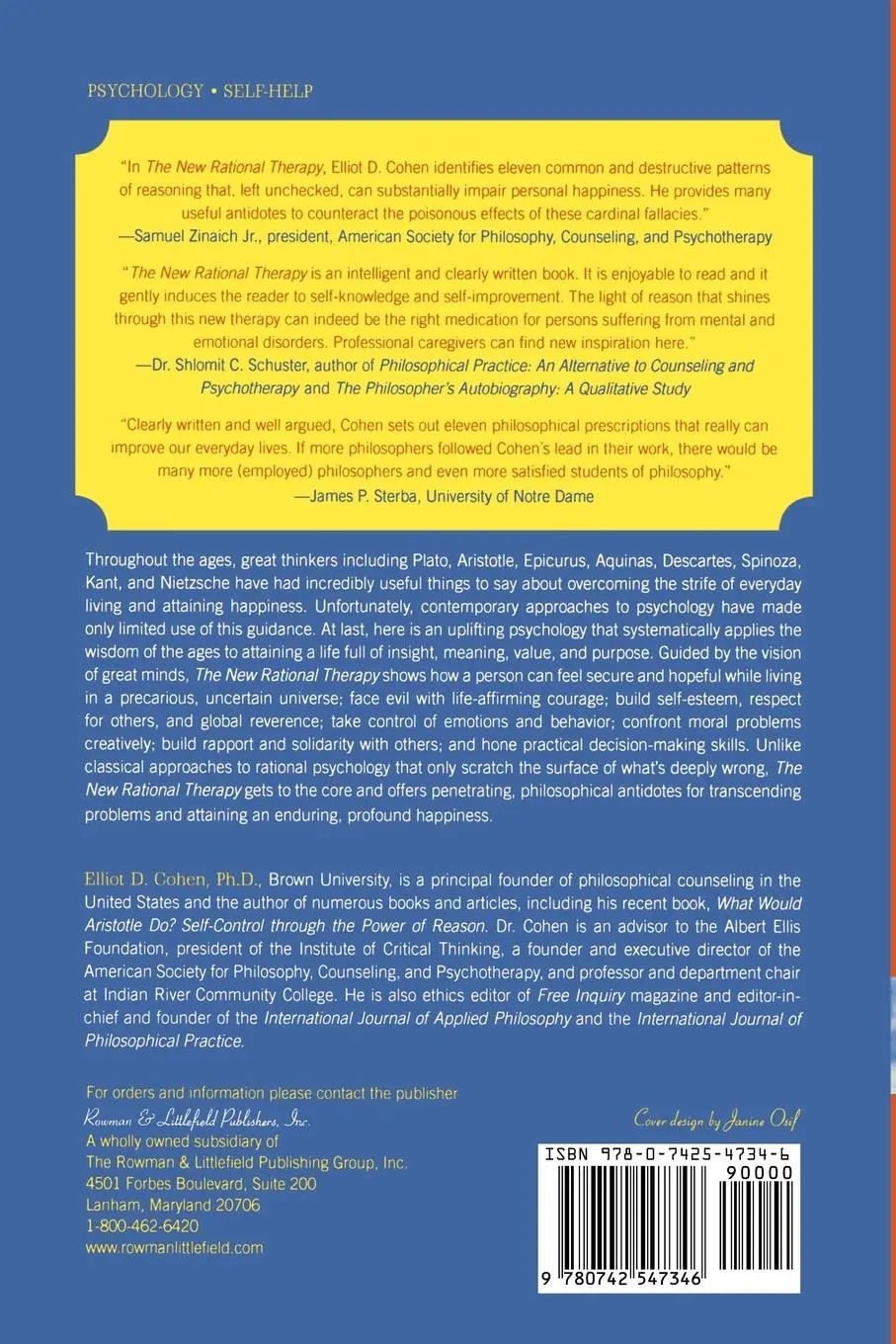 Rückseite: 9780742547346 | The New Rational Therapy | Elliot D. Cohen | Taschenbuch | Englisch