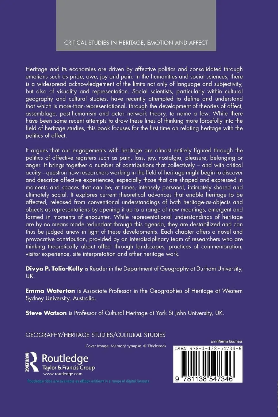 Rückseite: 9781138547346 | Heritage, Affect and Emotion | Politics, practices and infrastructures