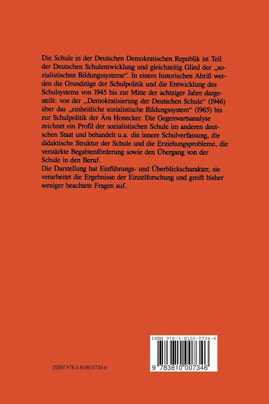 Rückseite: 9783810007346 | Schulpolitik und Schulsystem in der DDR | Oskar Anweiler | Taschenbuch