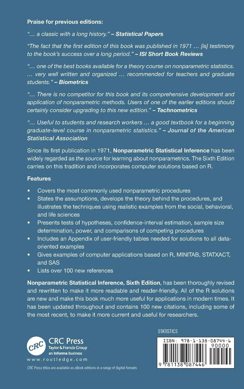 Rückseite: 9781138087446 | Nonparametric Statistical Inference | Jean Dickinson Gibbons (u. a.)