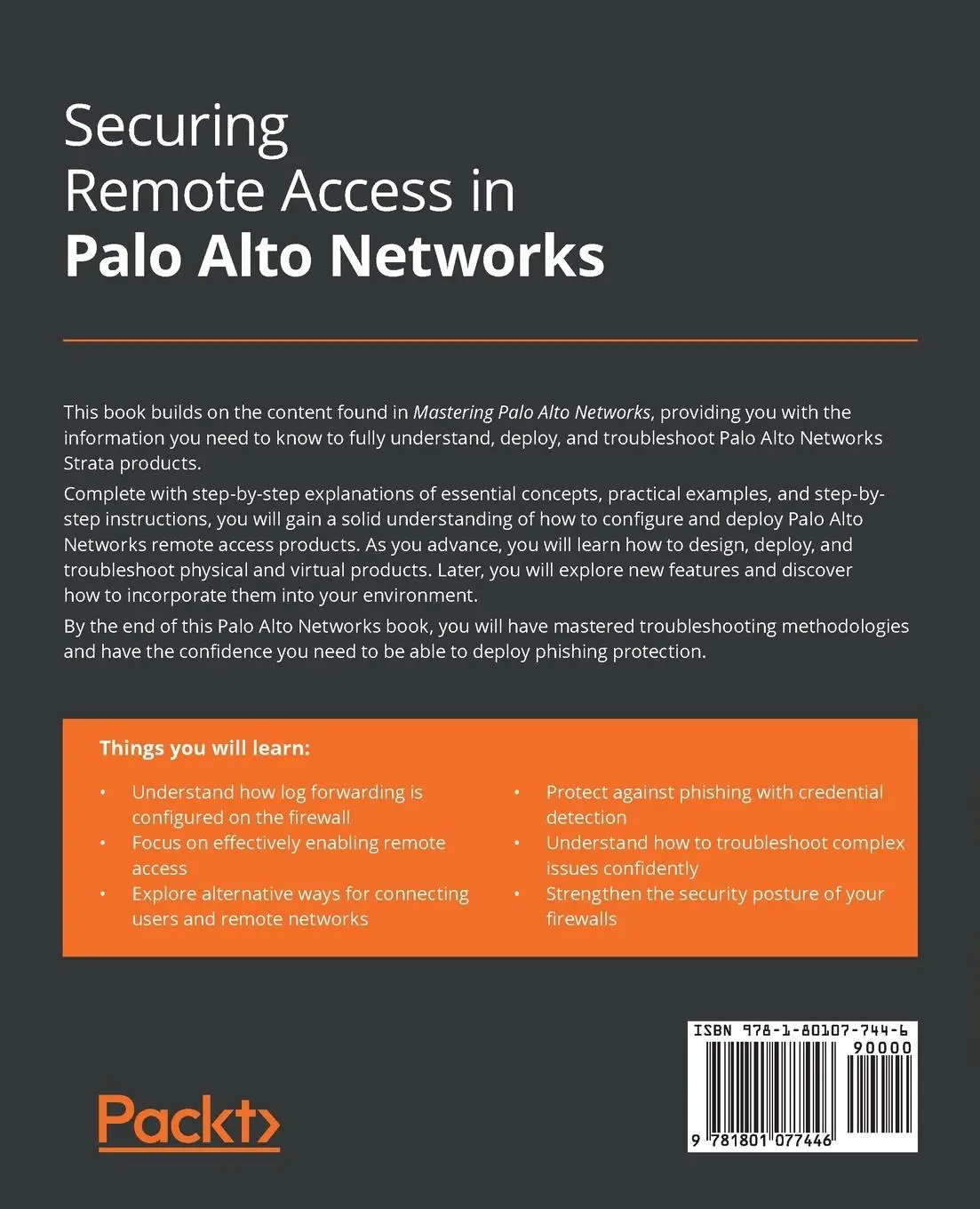 Rückseite: 9781801077446 | Securing Remote Access in Palo Alto Networks | Tom Piens | Taschenbuch
