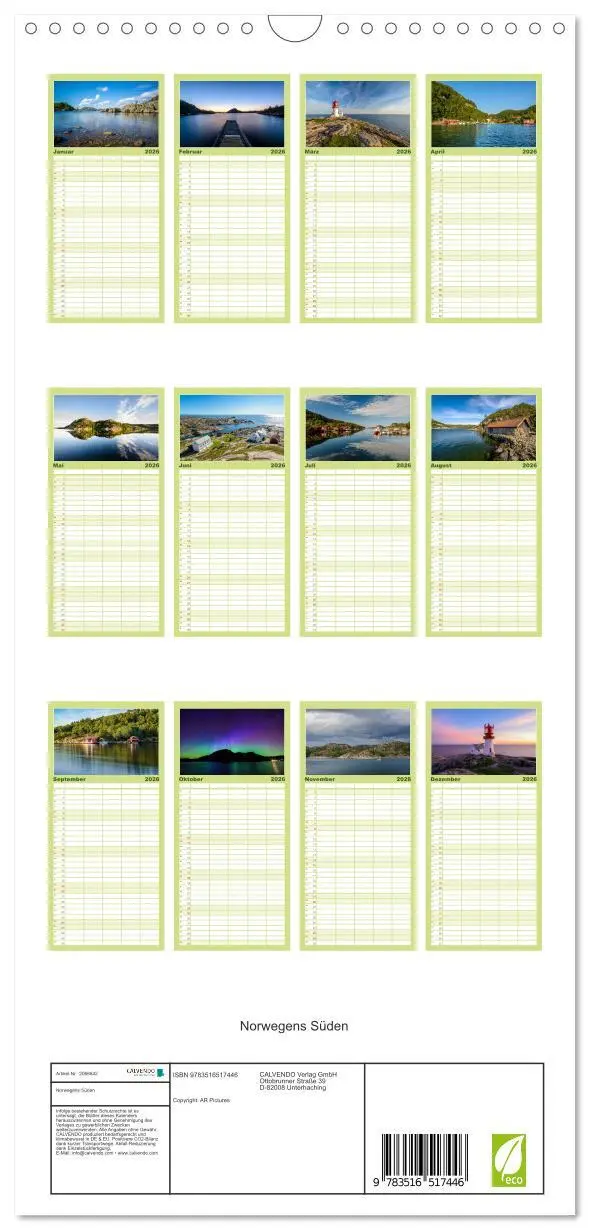 Bild: 9783516517446 | Familienplaner 2026 - Norwegens Süden mit 5 Spalten (Wandkalender,...