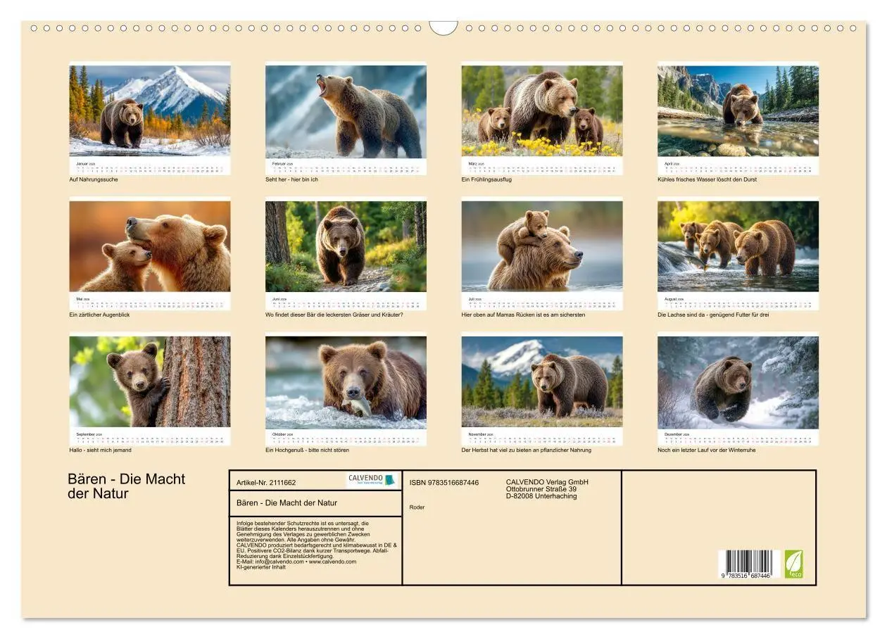 Bild: 9783516687446 | Bären - Die Macht der Natur (Wandkalender 2026 DIN A2 quer),...