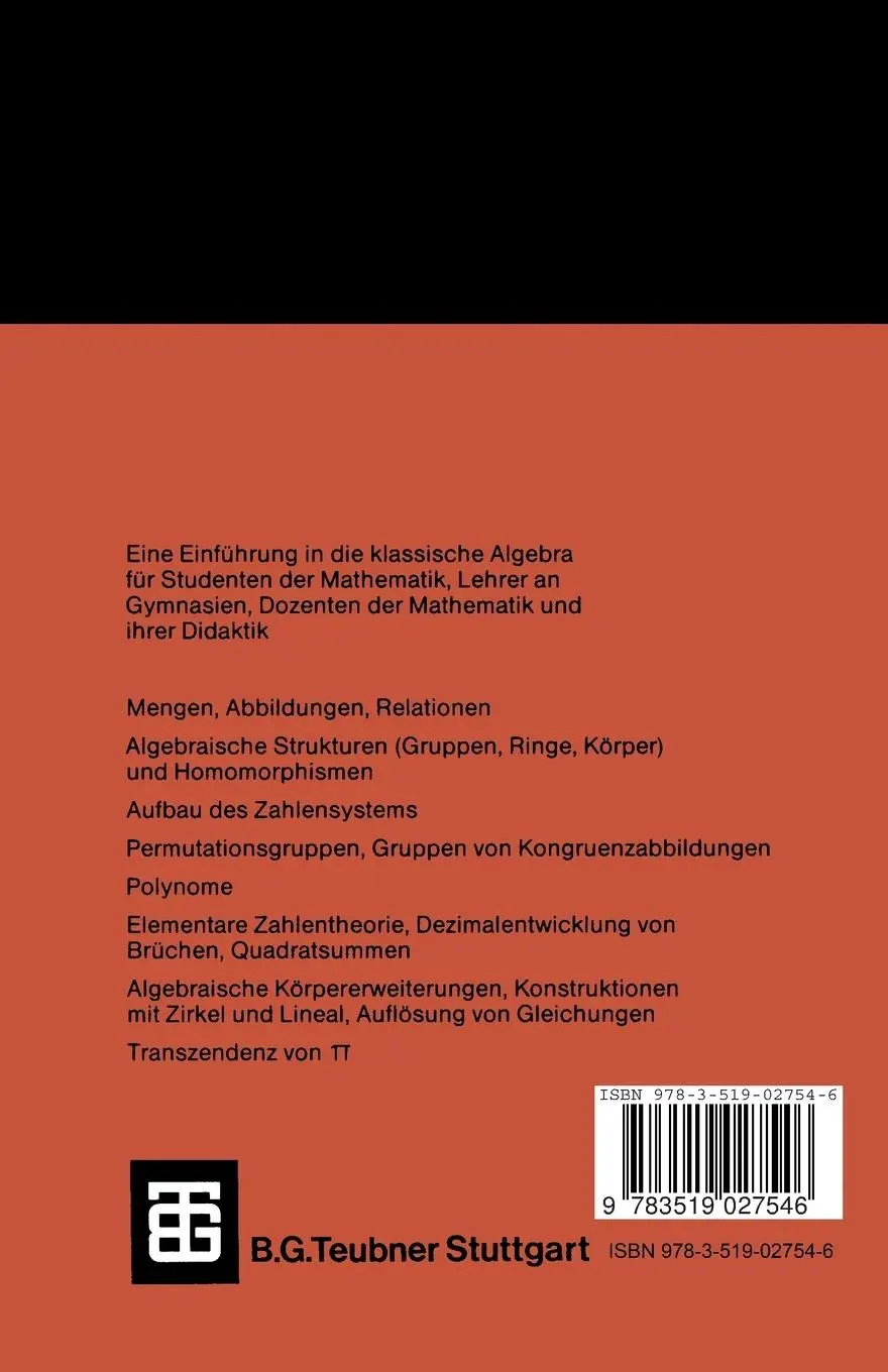 Rückseite: 9783519027546 | Grundzüge der Algebra | Hartmut Wiebe (u. a.) | Taschenbuch | 248 S.