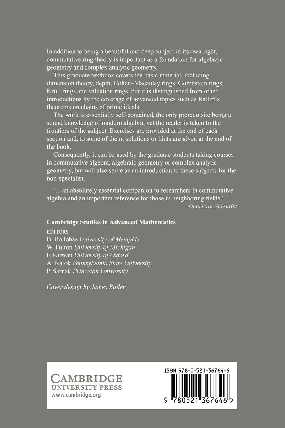 Rückseite: 9780521367646 | Commutative Ring Theory | Hideyuki Matsumura (u. a.) | Taschenbuch