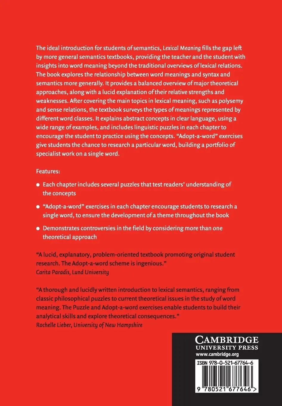 Rückseite: 9780521677646 | Lexical Meaning | M. Lynne Murphy | Taschenbuch | Englisch | 2015