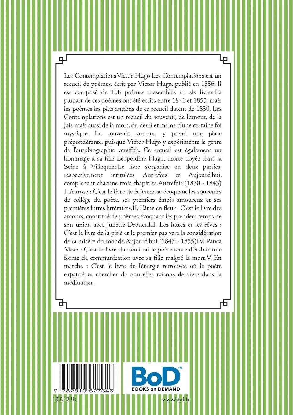 Rückseite: 9782810627646 | Les Contemplations | un recueil de poèmes de Victor Hugo | Victor Hugo